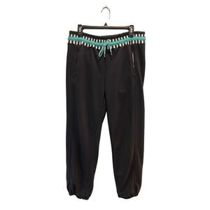 Members Only black joggers with teal trim drawstring waistband and pockets - M